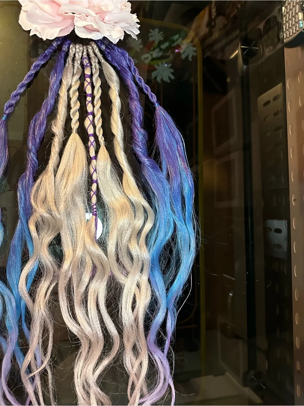 Colorful Synthetic Hair Extensions — Purple, Blue & Silver Accent Braids